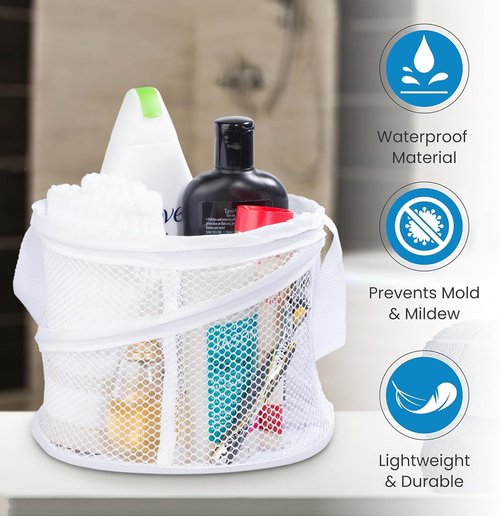 Handy Laundry Portable Shower Caddy - Collapsible Mesh Organizer with Quick Dry Drainage | Large White Compartments for Dorm, Gym & Travel