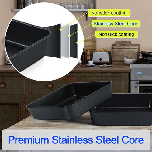 E-far Nonstick Square Baking Pan Set - 8x8 Inch Metal Bakeware with Lid for Lasagna & Brownies | 4 Pieces
