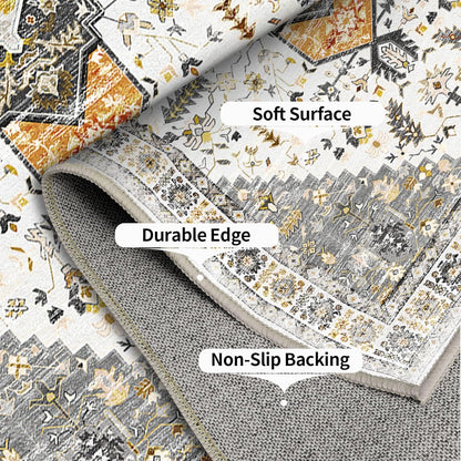 BESTSWEETIE Area Rug 8x10 Rugs for Living Room 8 x 10 Washable Rugs Non Slip Vintage Boho Living Room Rugs for Bedroom Dining Room, Distressed Pattern Carpet, Grey Brown Neutral