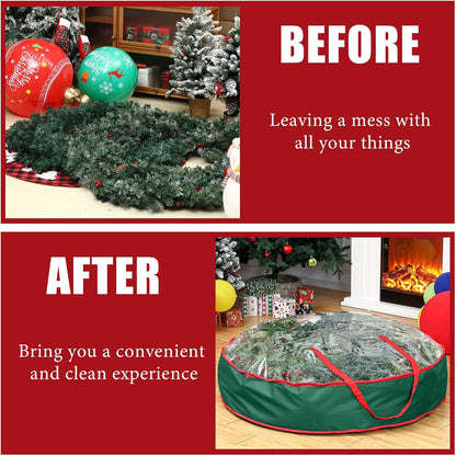 Abbylike Extra Large Christmas Wreath Storage Bag - Clear Zippered Container with Handles | 48'' Green
