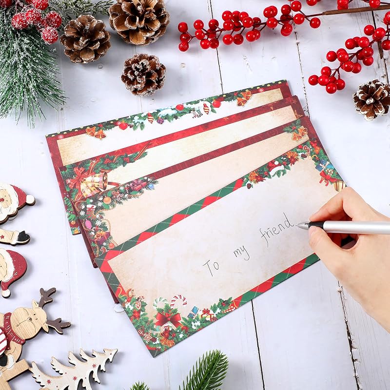 Christmas Envelopes #10 Self Seal 60 Pcs, 4 Styles – Classic Design, 250g Paper