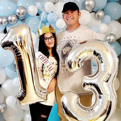 Silver 40-Inch Giant Helium Foil Number Balloon | Self-Inflating 0-9 for Birthdays & Anniversaries