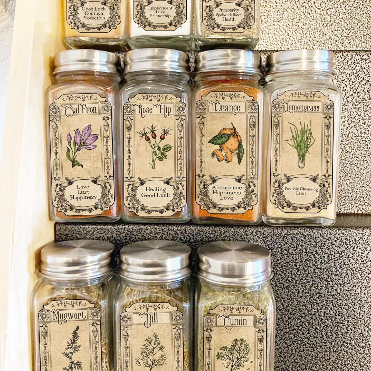 Skiennix 72Pcs Vintage Herb Spice Labels - Apothecary Stickers for Jars & Bottles