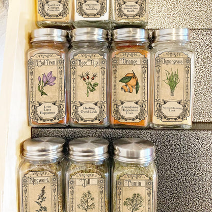 Skiennix 72Pcs Vintage Herb Spice Labels - Apothecary Stickers for Jars & Bottles