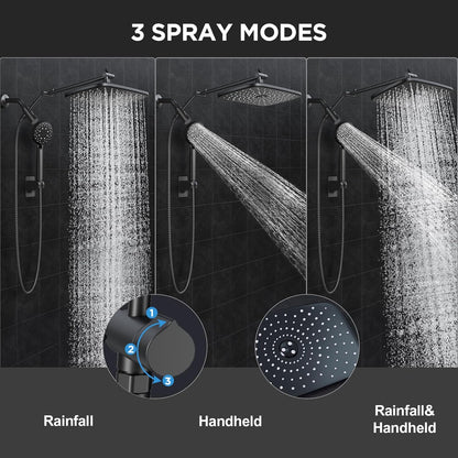 Veken 11.8" Rain Shower Head - High Pressure Handheld Shower with Multi Spray Modes | Matte Black