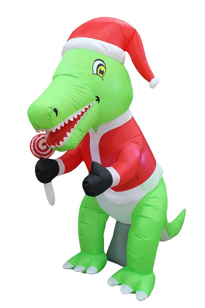 6 ft Tall Lighted Christmas Inflatable Green Dinosaur with Santa Hat