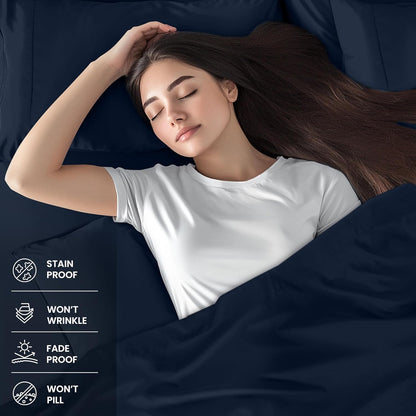 Utopia Bedding Queen Size Sheet Set - Soft, Breathable Microfiber, Includes 1 Fitted Sheet, 1 Flat Sheet & 2 Pillowcases - Navy