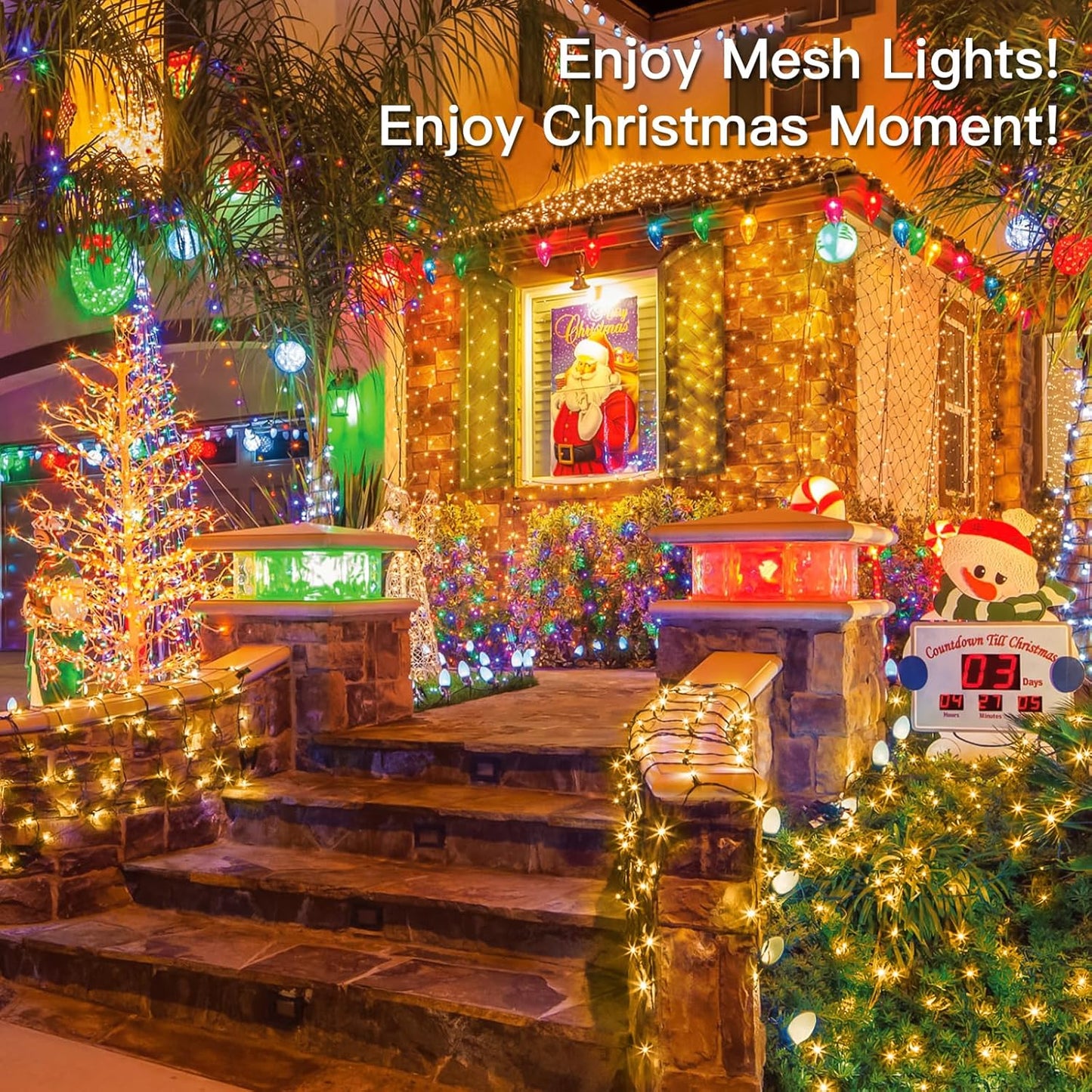 Suddus 360 LED Christmas Net Lights - Waterproof Connectable Green Wire for Outdoor Decoration | 12ft x 5ft