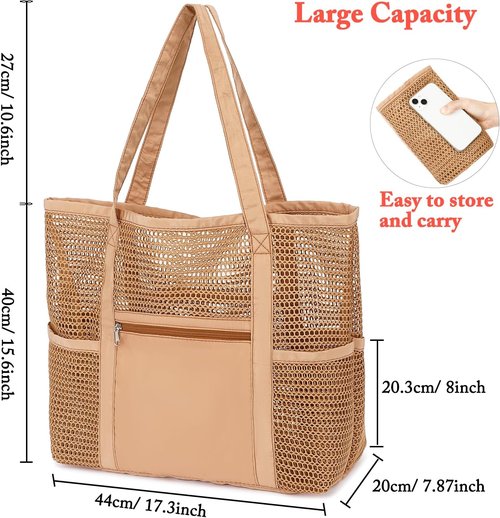 Fammart Mesh Beach Bag - Large Casual Hobo Tote for Women | Perfect for Pool, Travel & Vacation Essentials