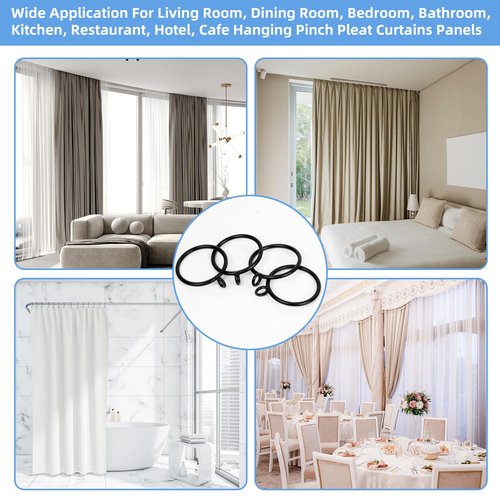 Manysky Curtain Rings with Eyelets, 48 Pack Metal Drapery Rings for Pinch Pleat Curtains Panels, Drape Rings Fits Up to 1.2 in Curtains Rod, 1.5 Inch I D Black