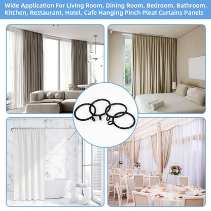 Manysky Curtain Rings with Eyelets, 48 Pack Metal Drapery Rings for Pinch Pleat Curtains Panels, Drape Rings Fits Up to 1.2 in Curtains Rod, 1.5 Inch I D Black