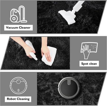 Skiennix Fluffy Area Rug - Soft Shag Non-Shedding Plush Carpet for Bedroom | Black 2x3 ft