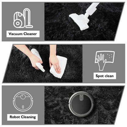2x3 Fluffy Area Rugs for Bedroom Living Room,Small Soft Shag Fuzzy Rug Non-Shedding Indoor Plush Carpet for Kids Bedroom Nursery Dorm Home Decor,Black