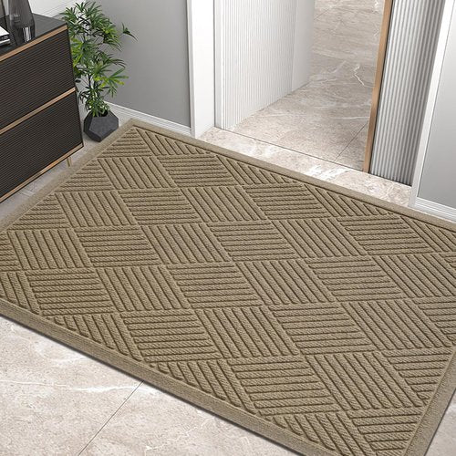 HIYARD Sturdy Front Door Mat, Absorbent Muddy Dirt Resist Welcome Door Mats Outdoor Indoor, Stain and Fade Resistant, Non-Slip Rubber Backing Low Profile Doormat for Entryway, 47×32, Beige