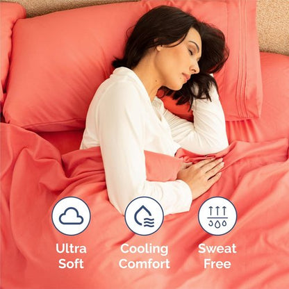 King Size 4 Piece Sheet Set - Ultra-Soft Cooling Bed Sheets for Luxurious Comfort - Oeko-Tex Certified - Coral