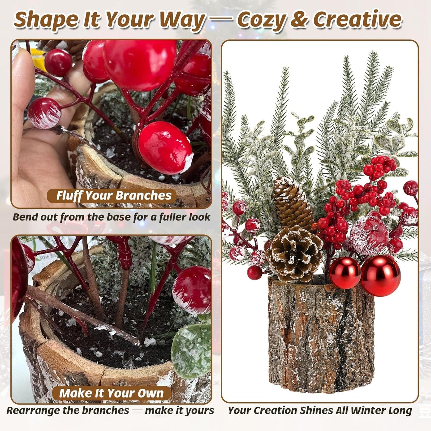 Regine Switzerland Christmas Table Centerpiece - Rustic Pinecones & Red Berries Decor | 2-Piece Set for Coffee Bar, Mantel & Entryway