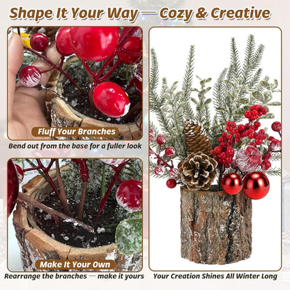 Regine Switzerland Christmas Table Centerpiece - Rustic Pinecones & Red Berries Decor | 2-Piece Set for Coffee Bar, Mantel & Entryway