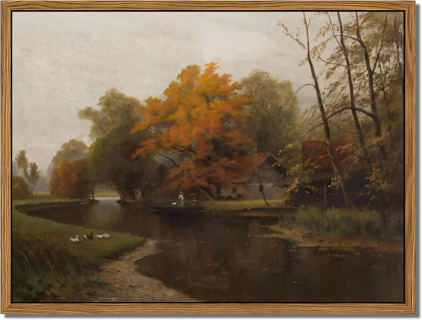 Vintage Autumn Floating Framed Canvas Wall Art - Scenic Nature Landscape Print 12x16 Inch