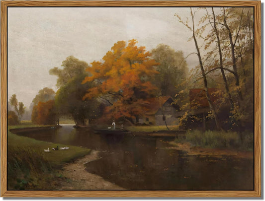 Vintage Autumn Floating Framed Canvas Wall Art - Scenic Nature Landscape Print 12x16 Inch