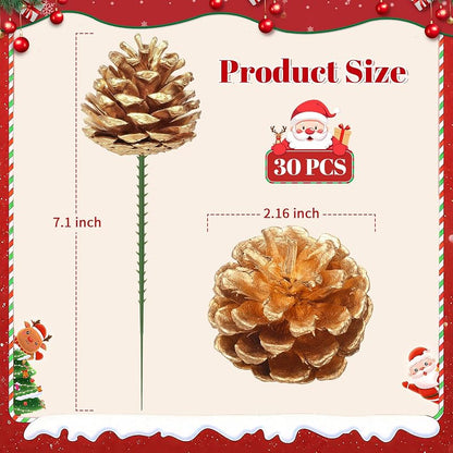 Gold 3 Inch Pine Cone Picks 30Pcs Christmas Wreath Decor - Variation: Glod-30