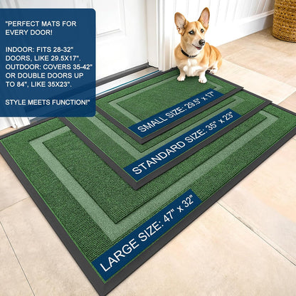 OLANLY Indoor Outdoor Front Door Mat - Waterproof All-Season Doormat, Sturdy Rubber, Easy Clean | 71x47, Green