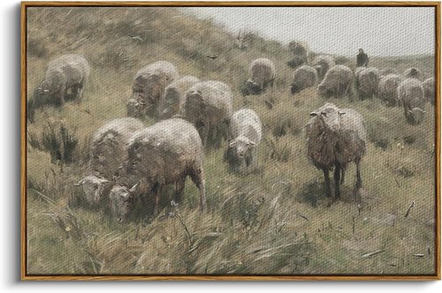 InSimSea Framed Canvas Wall Art - Vintage Sheep on the Dunes Decor | Large 24"x36" for Living Room, Bathroom & Office