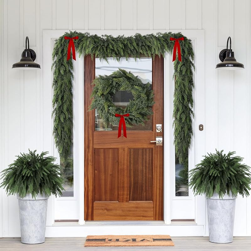 15 Ft Real Touch Cedar Garland - Greenery Mantel Decor, Flexible Branches, Farmhouse Christmas