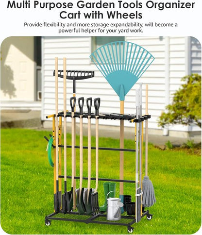CCCEI Garage Organization Cart - Mobile Outdoor Tool Organizer for Yard & Garden | Broom Holder & Storage Solutions