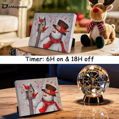 Demaginnie Lighted Snowman Canvas Picture with Timer - 6x8 Inches Twinkling Holiday Decor