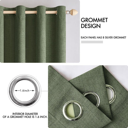 MIULEE Blackout Linen Textured Curtains - Thermal Insulated Olive Green Drapes | 42 x 63 Inch (2 Panels)