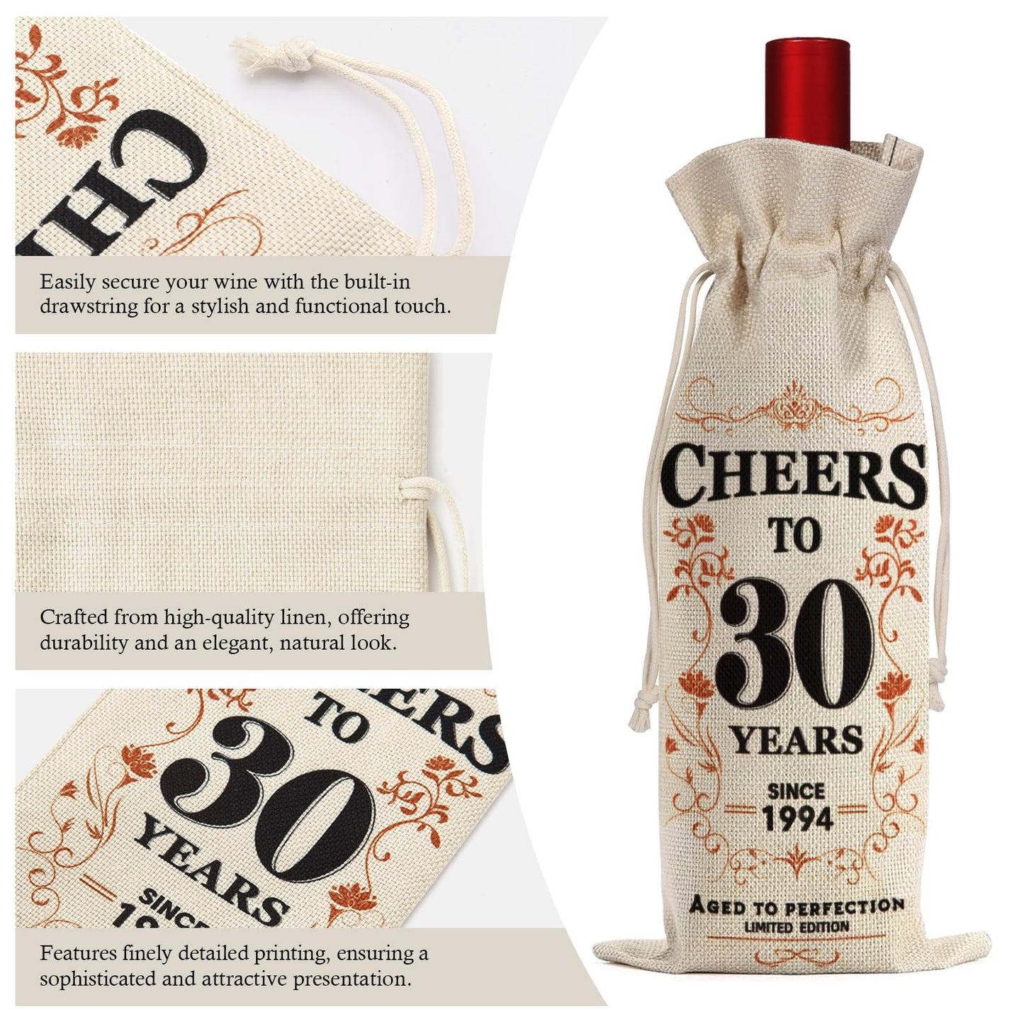 SpringWhisper 30th Birthday Gifts for Women Men Back in 1994 Birthday Gift 30 Years Old Gift Birthday Decoration Wine Bag Gift for Her Him Wine Gift Bag 30th Turning 30