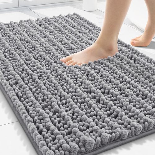 Smiry Bathroom Rugs Mat 30x20, Extra Soft Absorbent Chenille Bath Rugs, Non Slip Rubber Backing Machine Washable Quick Dry Bath Mats for Bathroom Floor, Tub, Shower, Home Decor Accessories, Grey