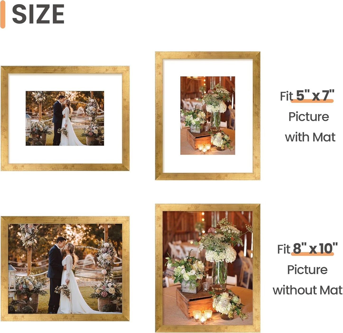 Upsimples 8x10 Picture Frame - Versatile Display for 5x7 with Mat or 8x10 Without Mat | Bronze Finish, 1 Pack