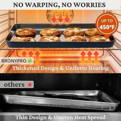 BRONYPRO Stainless Steel Baking Sheet Pan Set | Non-Toxic, Warp-Resistant Cookie Trays - 9/12/16 In, Navy