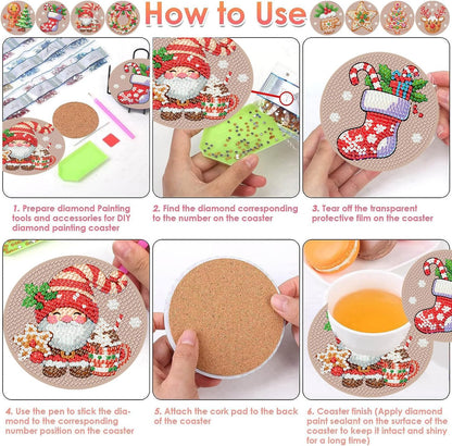 Skiennix Christmas Diamond Painting Coasters - 8 Gingerbread Snowman Art Kits with Holder | DIY 4x4 Inch