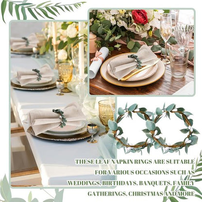 Domensi Eucalyptus Leaf Napkin Rings - Set of 6 Rustic Farmhouse Holders for Weddings & Dining Decor