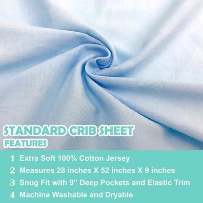 American Baby Company 100% Natural Cotton Fitted Crib Sheet 52" x 28" - Soft, Breathable, Hypoallergenic & Gentle Toddler Bed Sheet, Blue, Neutral for Boys & Girls