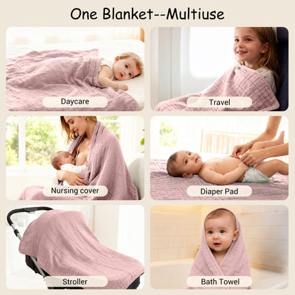 ZPECC Muslin Baby Blanket Thicker, 30x40 Organic Cotton Newborn Receiving Quilt Hypoallergenic for Baby Essentials Swaddle Crib Stroller, Pink