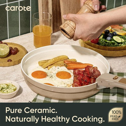 CAROTE 18-Piece Ceramic Cookware Set - Titanium Nonstick, Detachable Handles, Dishwasher Safe, Induction Compatible