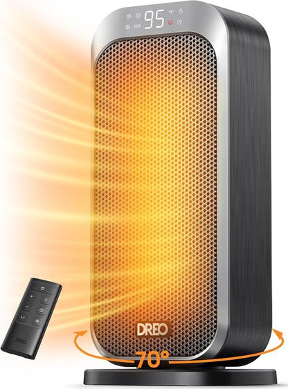 DREO Quiet Space Heater - 1500W Portable Electric Heater with Remote & 70° Oscillation | Ideal for Office & Bedroom
