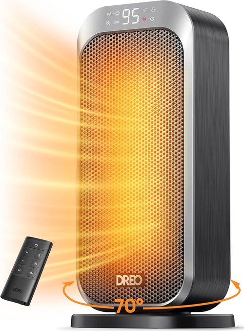 DREO Quiet Space Heater - 1500W Portable Electric Heater with Remote & 70° Oscillation | Ideal for Office & Bedroom