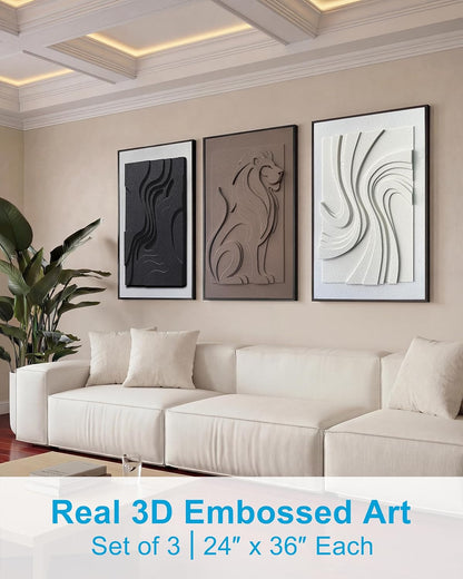 MIX3D Wall Art - 3D Textured Sandstone Set of 3 | 24x36 Inch Framed Handcrafted Artwork for Home Decor