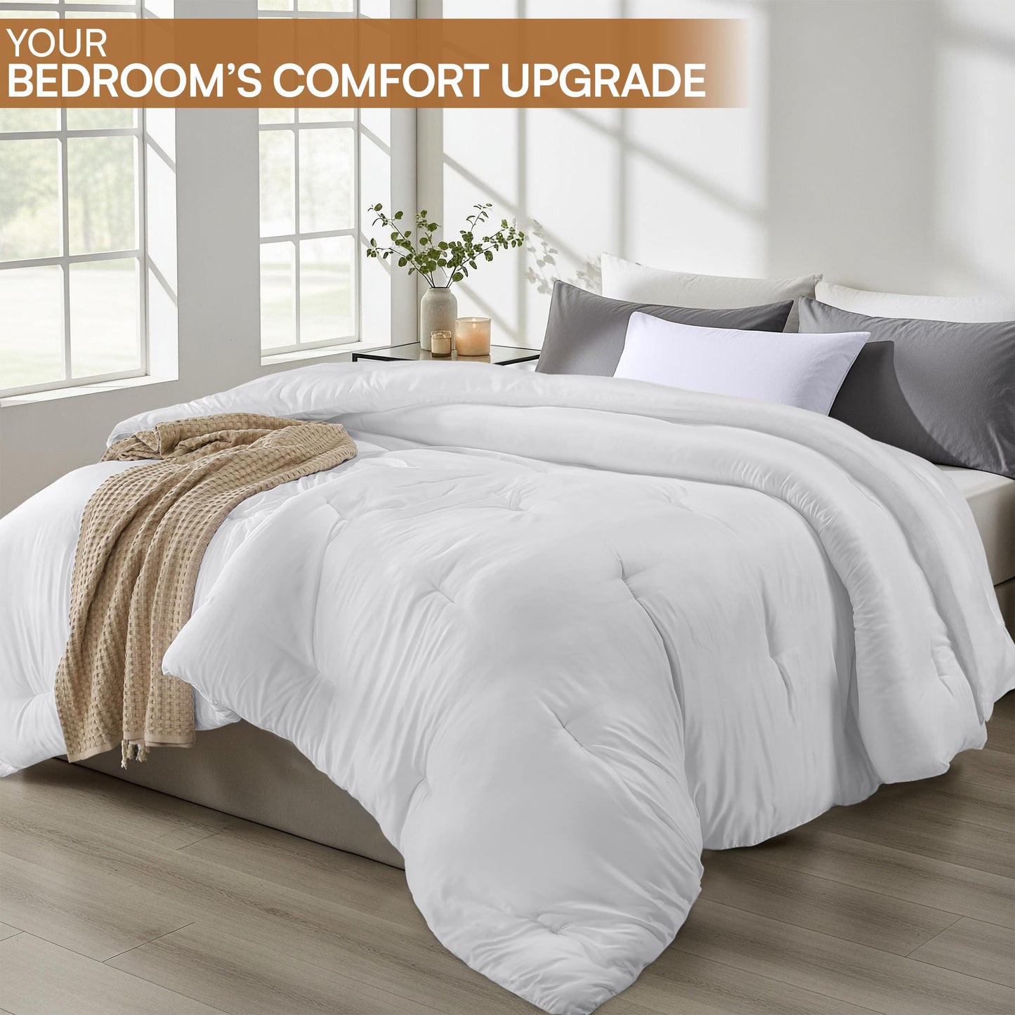 Utopia Bedding Comforters King Size, All Season Duvet Insert, Down Alternative King Comforter with Corner Tabs, Machine Washable Bed Comforter 90 x 102 Inches (White)
