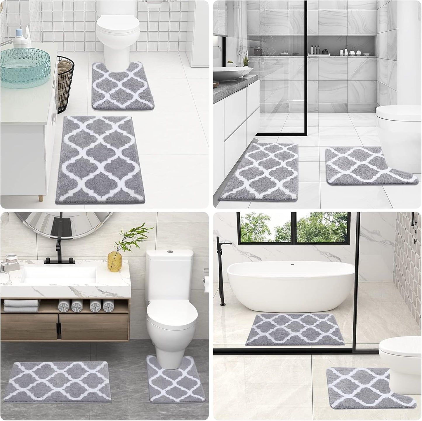 OLANLY Bathroom Rugs Set - 2-Piece Microfiber Bath Mat & U-Shaped Toilet Rug | Non-Slip, Absorbent, Grey (30"x20"+24"x20")