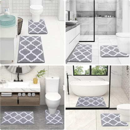 OLANLY Bathroom Rugs Set - 2-Piece Microfiber Bath Mat & U-Shaped Toilet Rug | Non-Slip, Absorbent, Grey (30"x20"+24"x20")