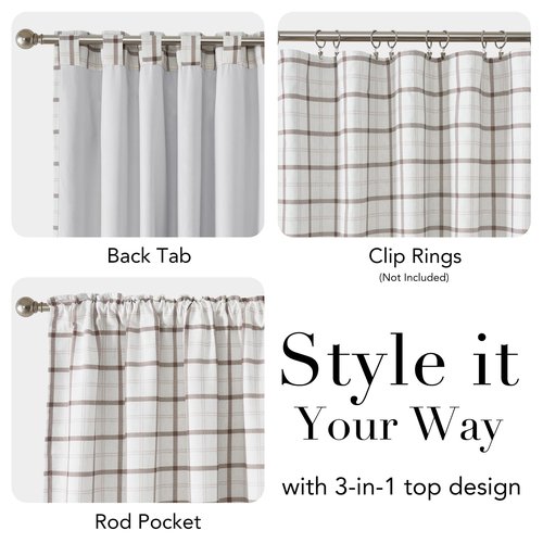 NICETOWN 100% Plaid Linen Blackout Curtains 84 Inch Long for Living Room Bedroom, Farmhouse Double Layer Windowpane Drapes Thermal Insulated Privacy Rod Pocket Back Tab, 2 Panels, 52" W, White