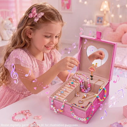 PinkSheep Pink Butterfly Musical Jewelry Box for Girls – Rings & Accessories Storage