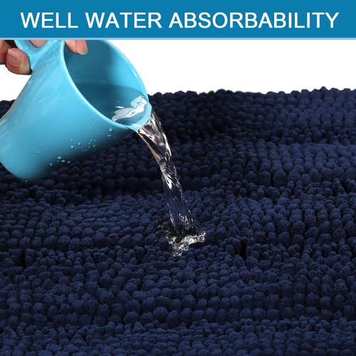 H.VERSAILTEX Bath Mats for Bathroom Non Slip Extra Thick Chenille Striped Bath Rug 24" x 36" Absorbent Non Skid Fluffy Soft Shaggy Rugs Washable Dry Fast Plush Mats for Indoor, Bath Room, Tub - Navy