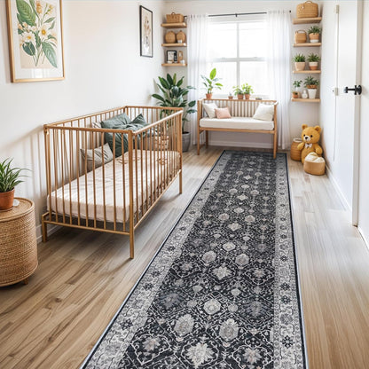 Skiennix 3x12 Washable Hallway Runner Rug - Ultra Soft Non-Slip Carpet for Kitchen & Entryway | Black