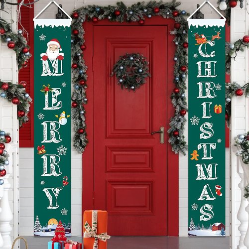 GOER Christmas Banner - 72 Inch by 13 Inch Hanging Decoration for Front Door | Festive Green Design